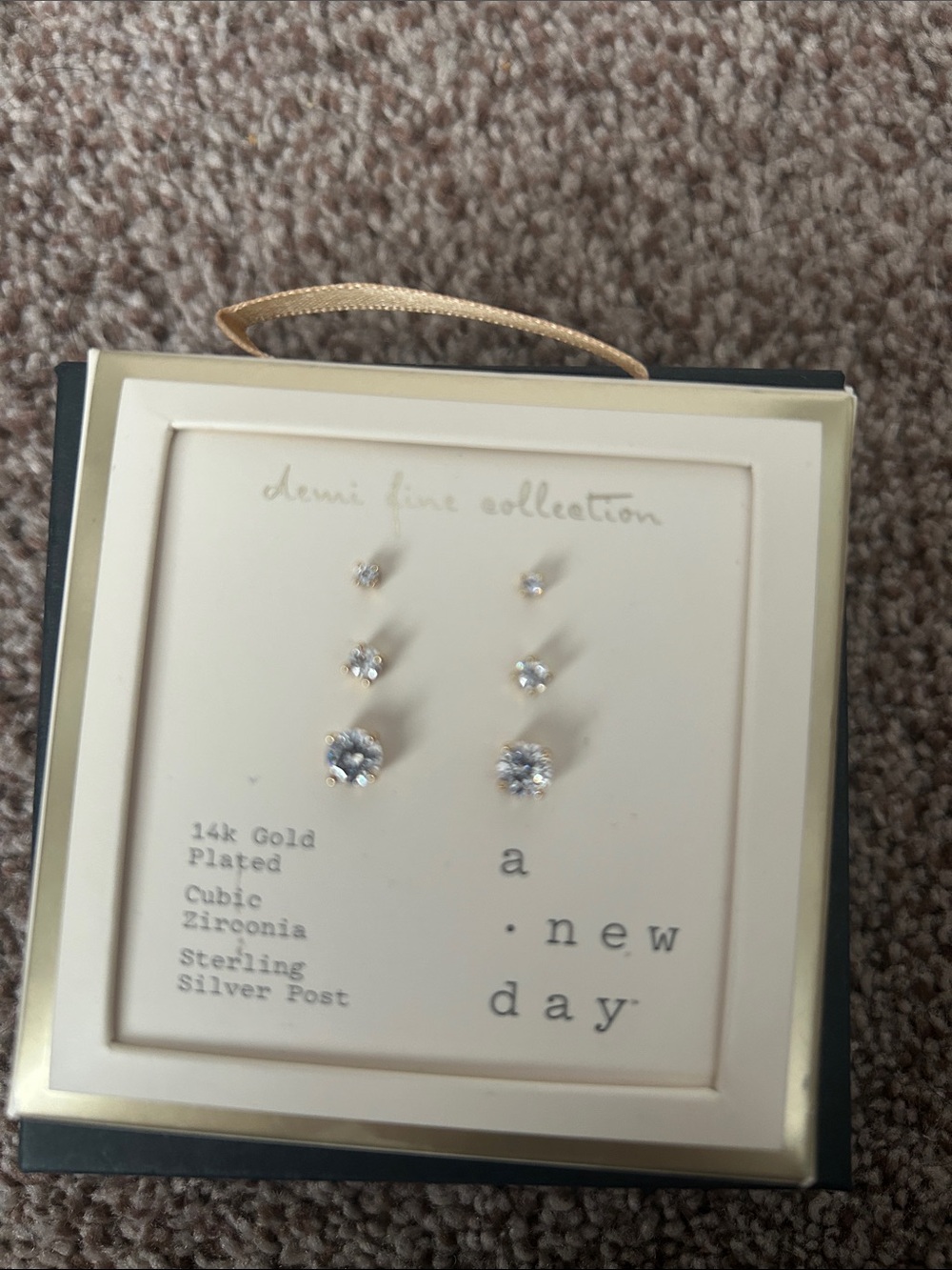 a new day Gold Plated Clear Cubic Zirconia Stud Earring Set